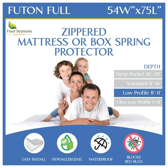 Protector de colchón completo Futon Four Seasons Essentials, 137 x 191 cm, impermeable, con cierre