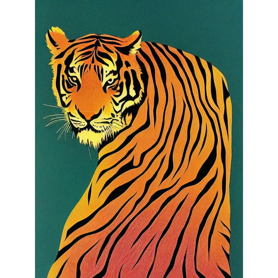 Modern Tiger Portrait on Teal Orange Bold Unframed Wall Art Print Poster Home Decor Premium