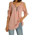 thumbnail image 1 of FOCUSNORM Woman Off Shoulder V-Neck Zipper T-shirt Summer Sexy Style Clothes, 1 of 9