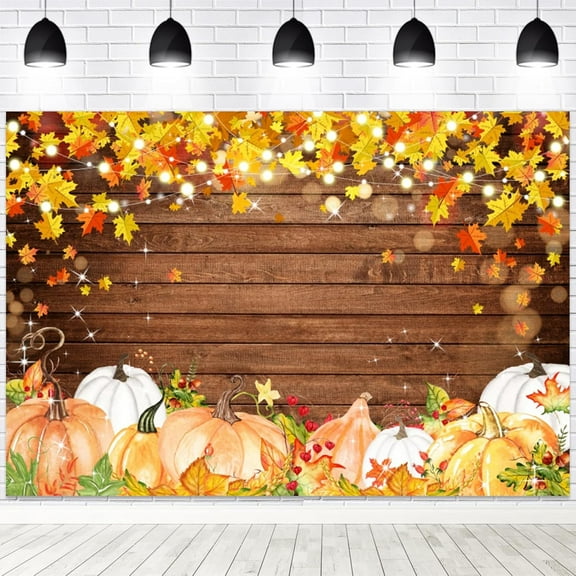 Fall Pumpkin Backdrop Rustic Wood Wall Maple Leaves Photography Background Autumn Thanksgiving Day Friendsgiving Birthday Baby Shower Party Decorations Banner Supplies Photo Booth Props