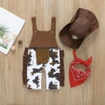 thumbnail image 2 of GUNIA Kids Western Cowboy Outfits Baby Toddler Boy Denim Sleeveless Jumpsuit Hat Scarf Set Coffee 18-24 Months, 2 of 9