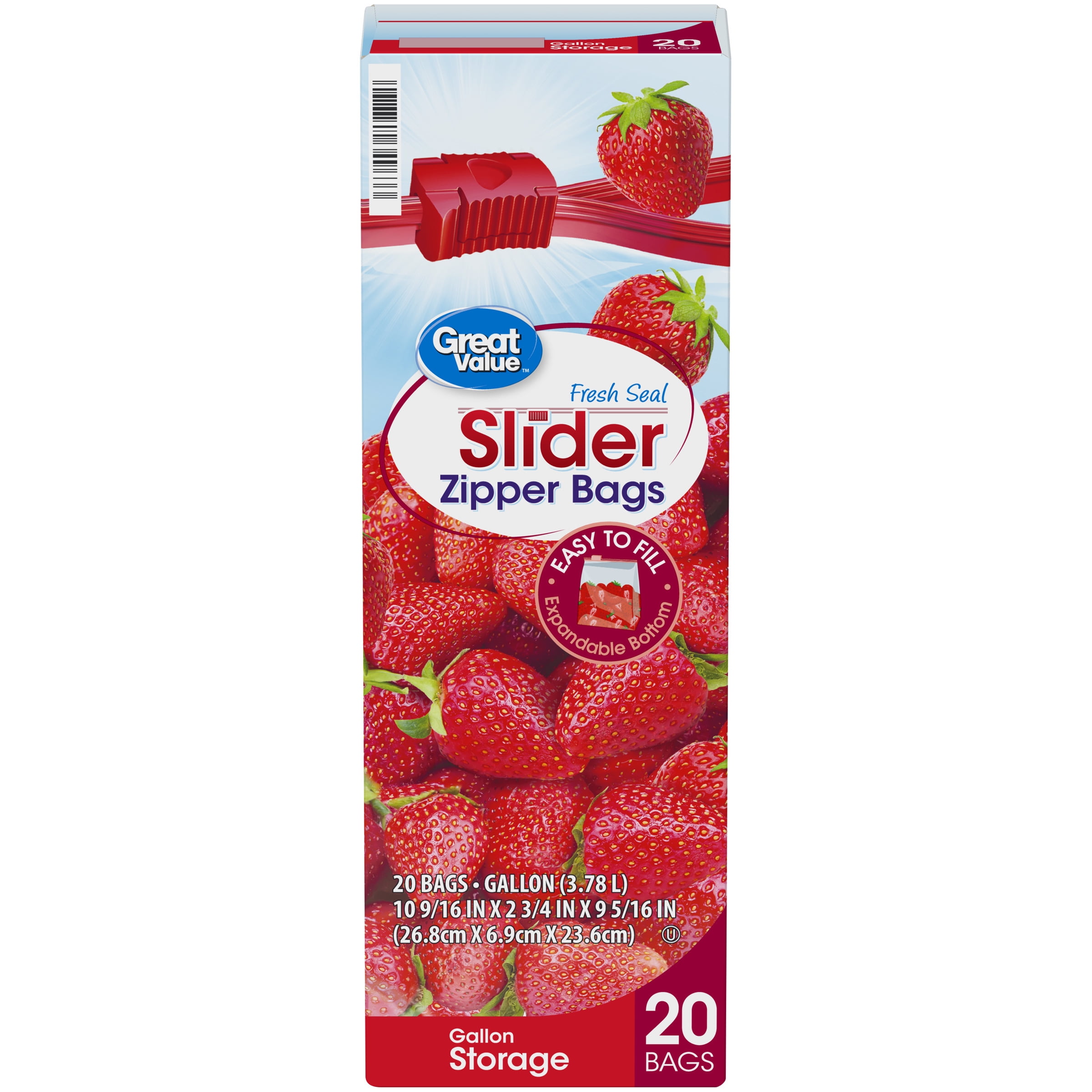 Great Value Slider Zipper Storage Bags, Gallon, 20 Count