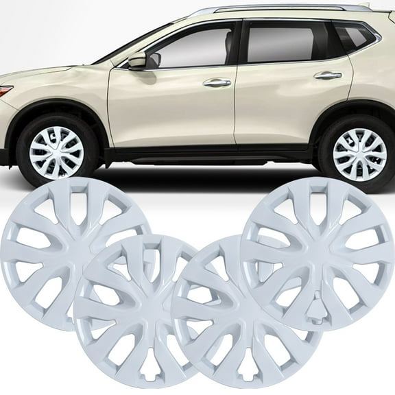4Pcs 17inch Wheel Rim Cover Hubcaps Compatible with Nissan Rogue 2014-2020,Compatible with Steel Wheels,Snap on Installation,ABS PC Material,White Lacquer