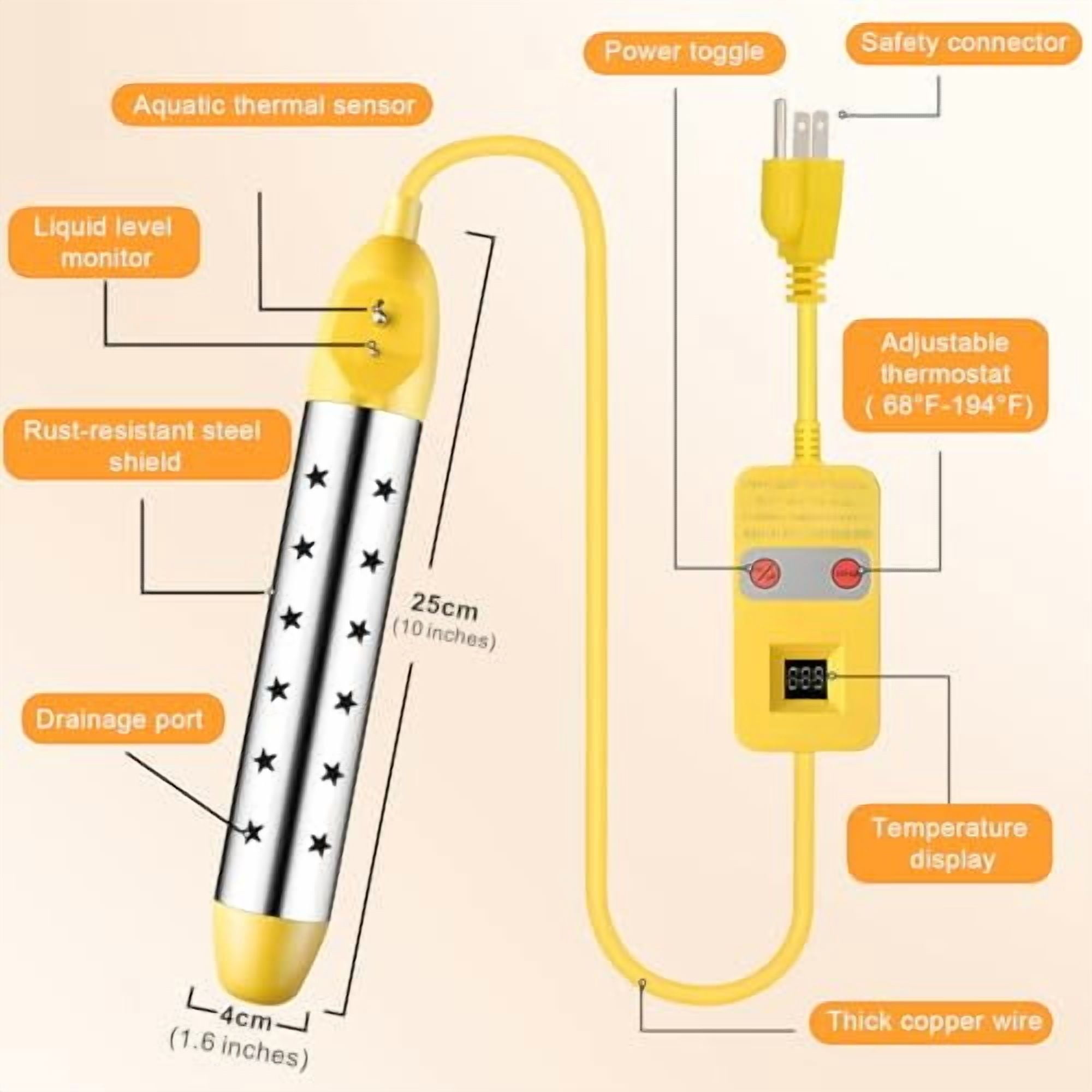 Portable Water Heater – 1500W Immersion Heater for Bathtub, Bucket, Hot Tub, and Mini Inflatable Pool – Fast Heating with Rust-Resistant 304 Stainless Steel Cap$$Other