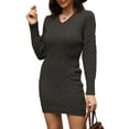thumbnail image 2 of Women'S Cable Knit Sweater Dress Long Sleeve Knit Fall Winter Dresses Crewneck Mini Pencil Dresses Black XL, 2 of 8