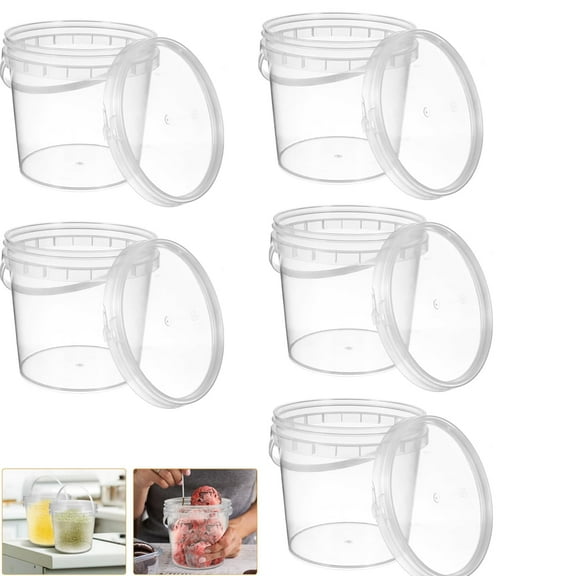 Clear Plastic Bucke,Tutuviw 5Pcs 33 oz Reusable Ice Cream Storage Tubs with Lids,Freezer Safe Bucket for Food Storage,Airtight Seal and Handle Design Versatile Containers for Ice Cream Household