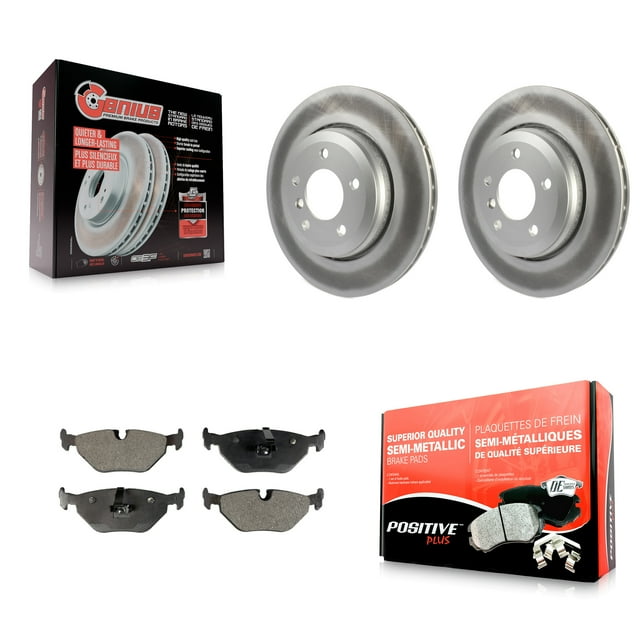 Transit Auto Rear Coated Disc Brake Rotors and Semi-Metallic Pads Kit for Car 2001-2005 BMW 320i with 320mm Diameter Rotor KGF-102960