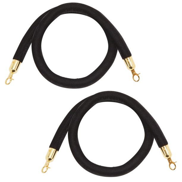 Black Velvet Stanchion Ropes with Gold Clasps, 5 Ft Crowd Control Barriers (2 Pack)