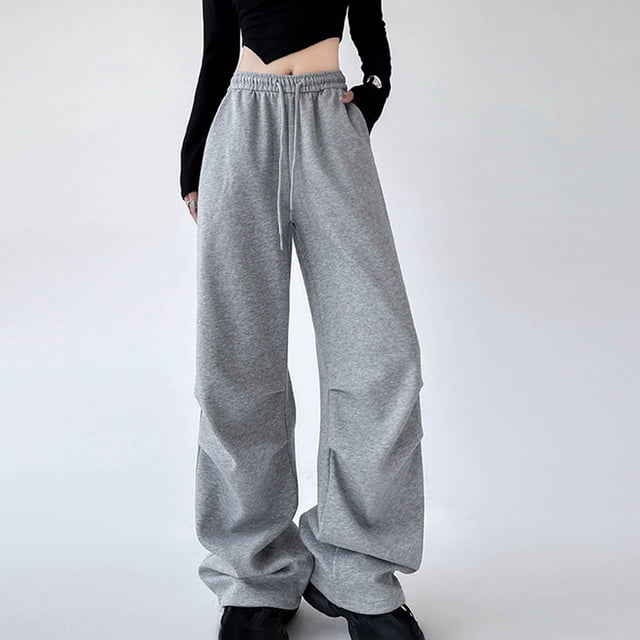 AherBiu Oversized Womens Sweatpants High Waisted Wide Leg Drawstring Loose Casual Trousers with Pockets
