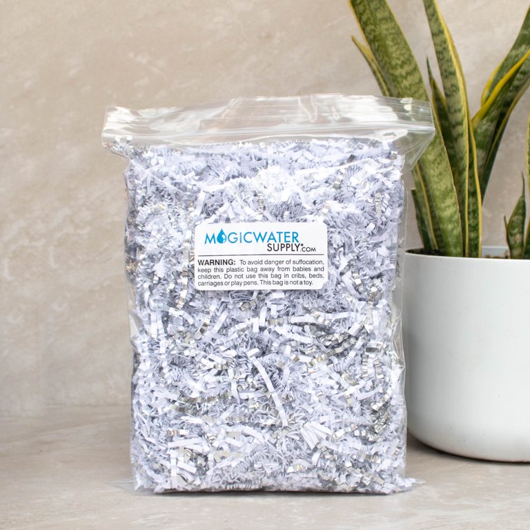 MagicWater Supply Crinkle Cut Paper Shred Filler (4 oz) for Gift Wrapping & Basket Filling - White & Silver