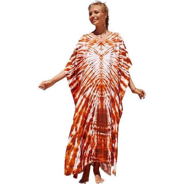 LinYooLi Robe de Plage pour Femmes, Longue Blouse Imprimée, Grande Taille, Robe de Bikini, Robe de Vacances