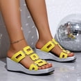thumbnail image 4 of Rokment Metallic Silver Platform Wedge Slides Dress Sandals for Women Ladies 2026 Summer Trendy Graphic Leather Square Toe Chunky High Heels Casual Slippers Yellow Size 6, 4 of 8