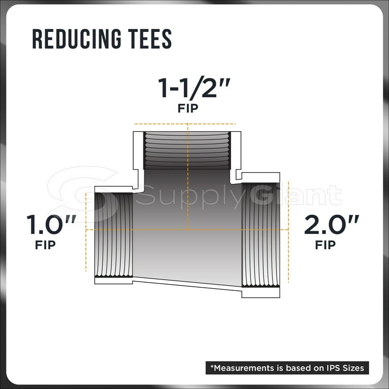 Supply Giant 1" X 1/2" X 1" Cast Iron Threaded Reducing Tee - Black Finish, For Industrial Piping, Gas, Oil, Water, Or DIY Furniture