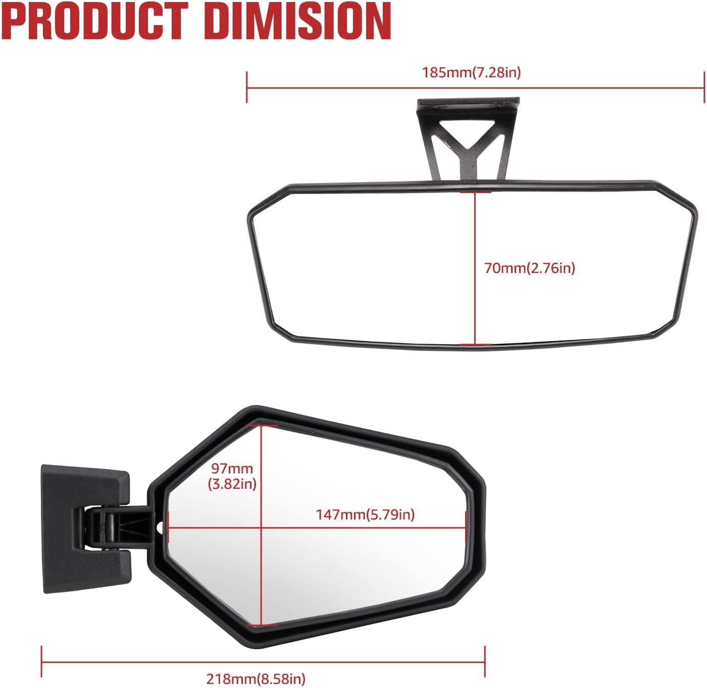 A & UTV PRO Rear View Mirror & Side Mirrors for 2018-2023 Can-Am Maverick Trail Sport