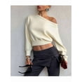 thumbnail image 4 of Women Off Shoulder Long Sleeve Pullover Sweater Top Trendy Boat Neck Soft Ribbed Knit Crop Sweater  L, 4 of 8