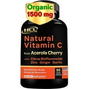 Natural Vitamin C from Organic Acerola Cherry - High Absorption - with Garlic Ginger & Citrus Bioflavonoids - Immune System & Collagen Booster - Anti Aging Skin Vitamins