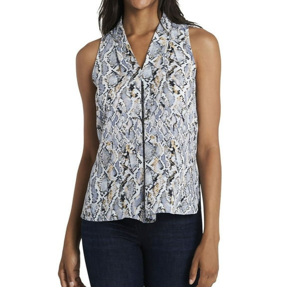 Vince Camuto Womens Inverted-Pleat Sleeveless Blouse Top, Blue, X-Small