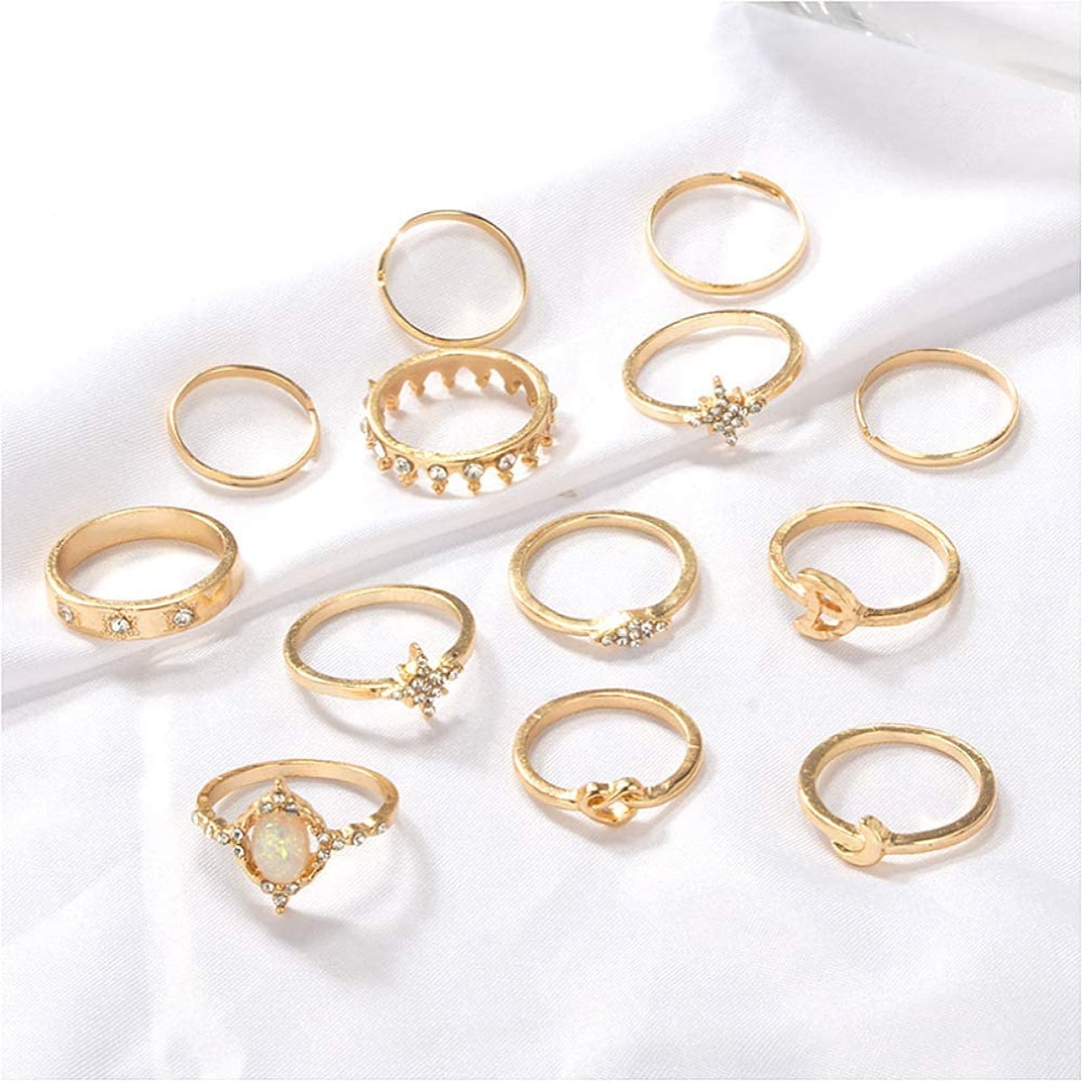 Hayoso Vintage Knuckle Rings Set Stackable Finger Rings Midi Rings for Women Bohemian Stacking Joint Rings for Girls Gold Silver Rings Crystal Joint Rings 