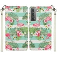 thumbnail image 2 of Kaleidio Case For Samsung Galaxy S21 5G (6.2") [Flip Jacket] Hybrid Wallet [Kickstand Feature] Skin Cover [Tropical Flamingos], 2 of 5