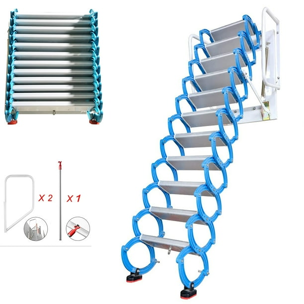 INTBUYING WallMounted Attic Folding Ladder 9.8ft/12Steps AlMg Alloy