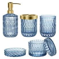 Bathroom Luxury Navy Blue 5-Piece Glass Bathroom Set - Lotion Dispenser Toothbrush Holder Soap Dish Cotton Swab Container, Vanity Organizer for Bathroom Countertop