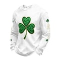 thumbnail image 2 of Dwelliawo St. Patricks Day Shirts for Men Print Long Sleeve Waffle Knit T Shirt Casual St Patricks Day Four Leaf Clover Shamrock Printed Tees Crewneck Blouses White S, 2 of 5
