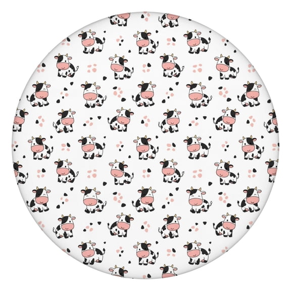 White Cow Dot Pattern Round Fitted Tablecloth with Elastic Edge,Dining Table Cover Waterproof,Outdoor Round Tablecloth for Camping,Dining,Indoor and Outdoor