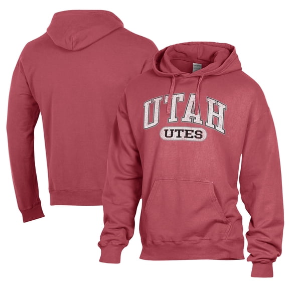 Men's Comfort Wash  Red Utah Utes Lightweight Fleece Pullover Hoodie