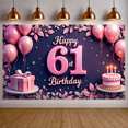 thumbnail image 4 of Pink Theme Happy 61st Banner Glittery Design 61st Birthday Display Balloon Decor Gift Box  Birthday Backdrop for 61st Birthday Party Adult Birthday Celebration Photo Backdrop, 4 of 8