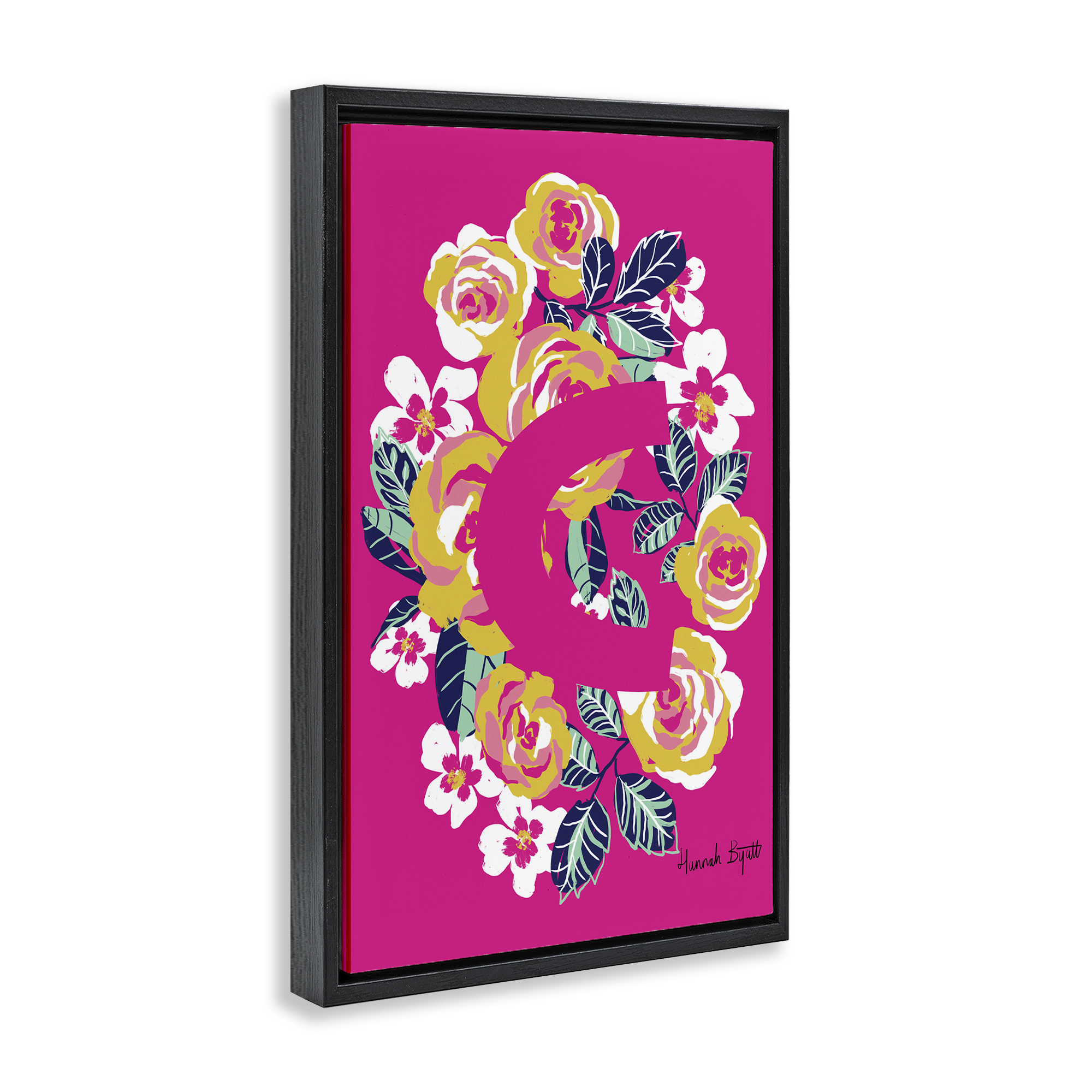 Stupell Industries Floral Bloom Letter C Botanical & Floral Painting Black Floater Framed Art Print Wall Art, 21 x 31
