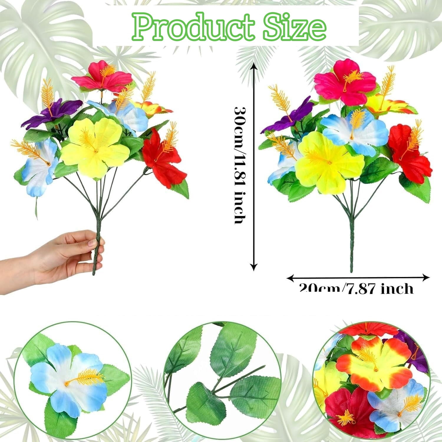 12Pcs Hawaii Hibiscus Flower, 7.87" Faux Hibiscus Flowers Bouquet Artificial Fake Tropical Flowers for Luau Summer Themed Party Favors Home Office Garden Decoration Supplies