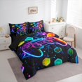 thumbnail image 3 of Manfei Colorful Gamepad 7 Pieces Bedding Comforter Set,Game Console Full Bedding Set,Multicolor Geometric Hexagon Fitted Sheet Flat Sheet For Men Women,Breathable Home Decor Reversible, 3 of 8