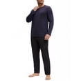 thumbnail image 5 of INSPIRE CHIC Men's 2 Pieces Long Sleeve Crew Neck Casual Stripes Pattern Pajamas Set M Dark Blue, 5 of 6