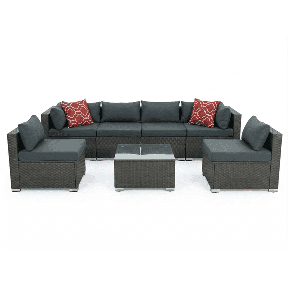 HOYOA 7 Piece Patio Furniture Set With Sofa Chair, Wicker Rattan Patio Sectional Sofa Set Outdoor Seating Furniture with Thickened Cushion