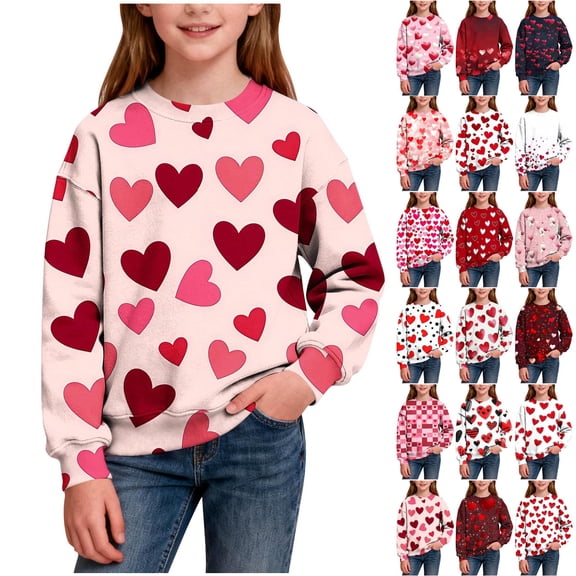 HAOTAGS Valentine-Print Sweatshirt for Boys & Girls(1-15), Long-Sleeve Crew-Neck Pullover Top Khaki 5-6 Years