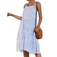 thumbnail image 5 of QAFOPEH Women Stripe Print Sleeveless Open Back Ruffled Tiered Sling Mini Dress, 5 of 7