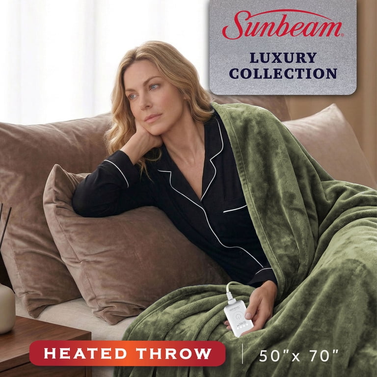 Heated Plush Throw Blanket, Sage, 50 x 70 in photo 2