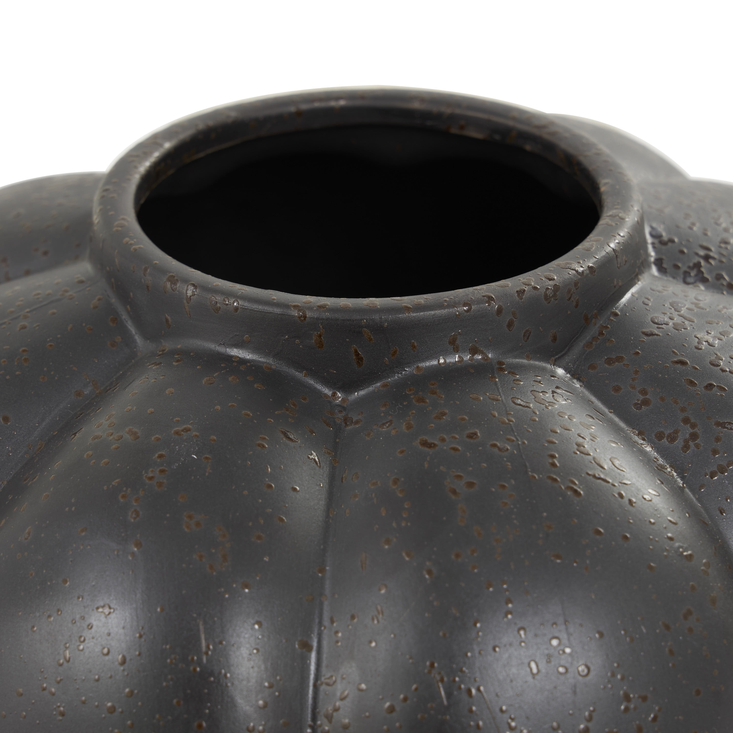 DecMode 11" Wide Bubble Inspired Black Ceramic Vase with Distressed Speckled Texturing