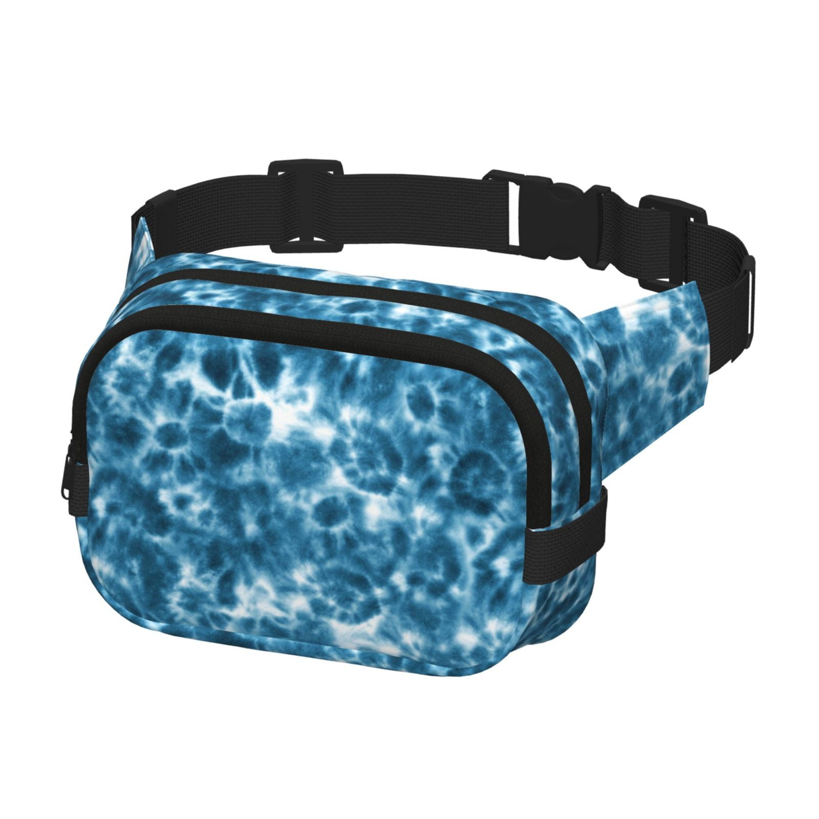 Kuqiui Blue Tie Dye Print Fanny Packs for Women Cross Body Waist Bag Fashionable Fanny Pack Designer Workout Hiking Waist Pack Running Travel Gym