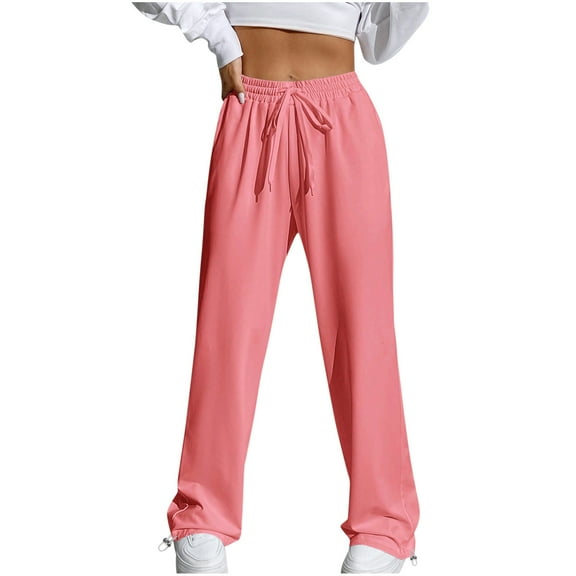 Plebaso Women's Pants Elastic Waist Solid Color Drawstring Comfy Jogger Pants Ladies Long Pants