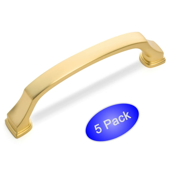 5 Pack - Cosmas 1489-96BG Brushed Gold Modern Cabinet Hardware Handle Pull - 3-3/4" Inch (96mm) Hole Centers