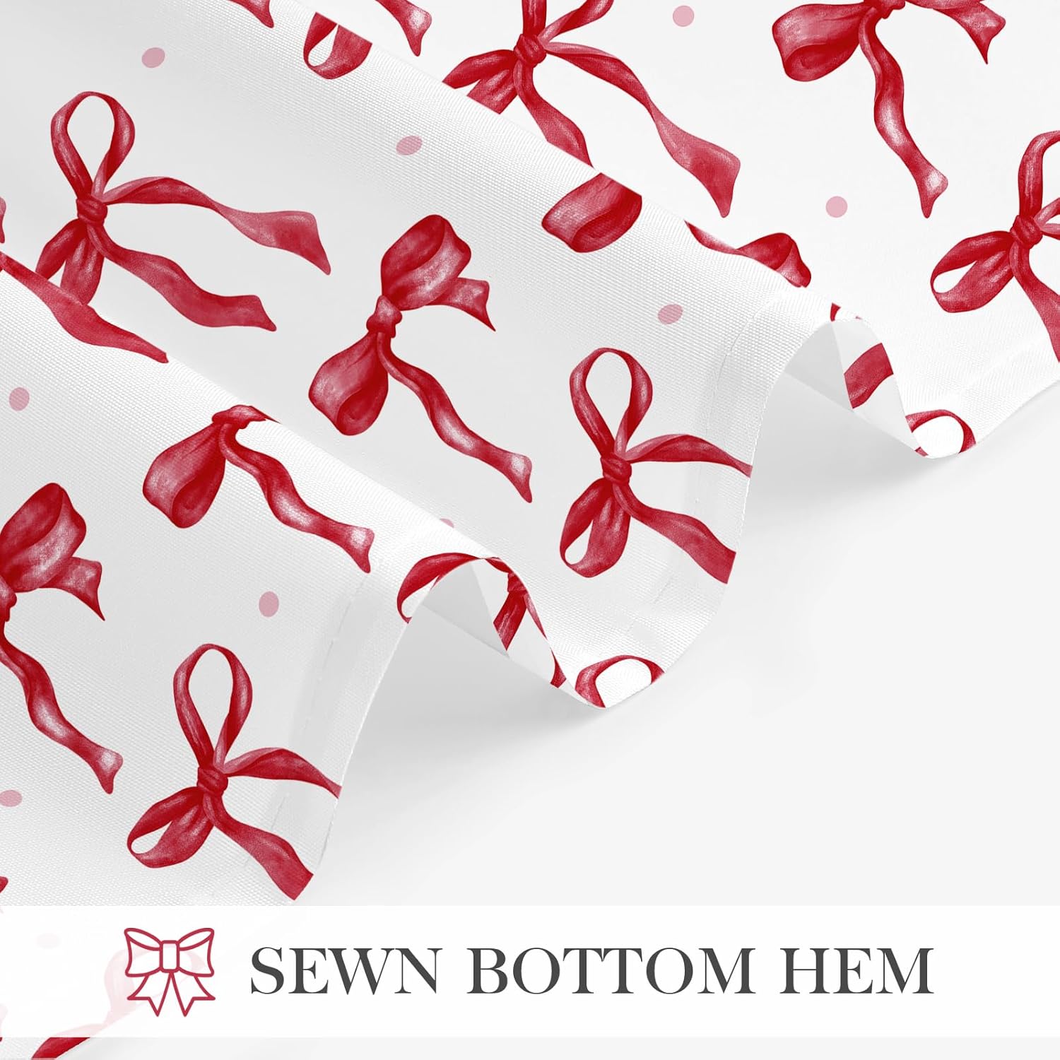 Cute Bow Shower Curtain, Burgundy Aesthetic Bowknot Shower Curtain for Bathroom, Modern Minimalist White Waterproof Fabric Shower Curtain Set