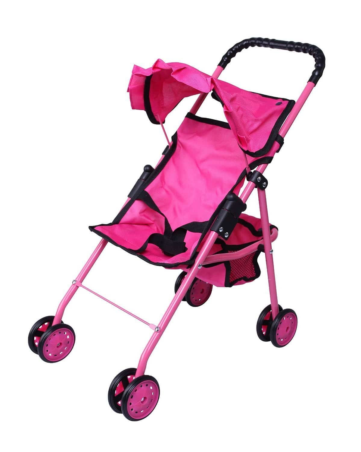 pink and black pushchair