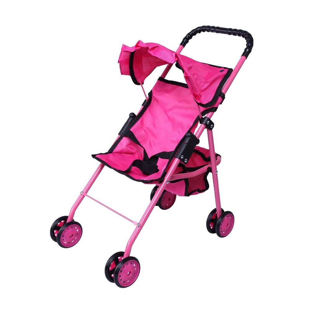 Precious Toys 0126A Hot Pink Doll Stroller with Black Handles & Hot