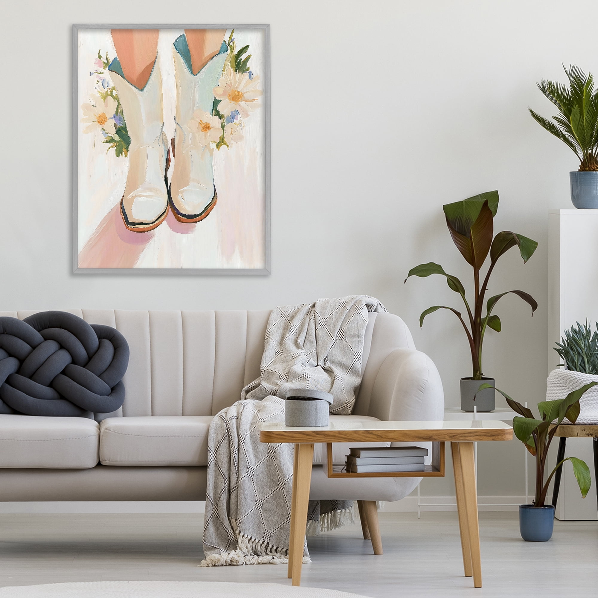 Stupell Industries Blooming Cowgirl Boots Gray Framed Giclee Art, design by The Prints Vibe
