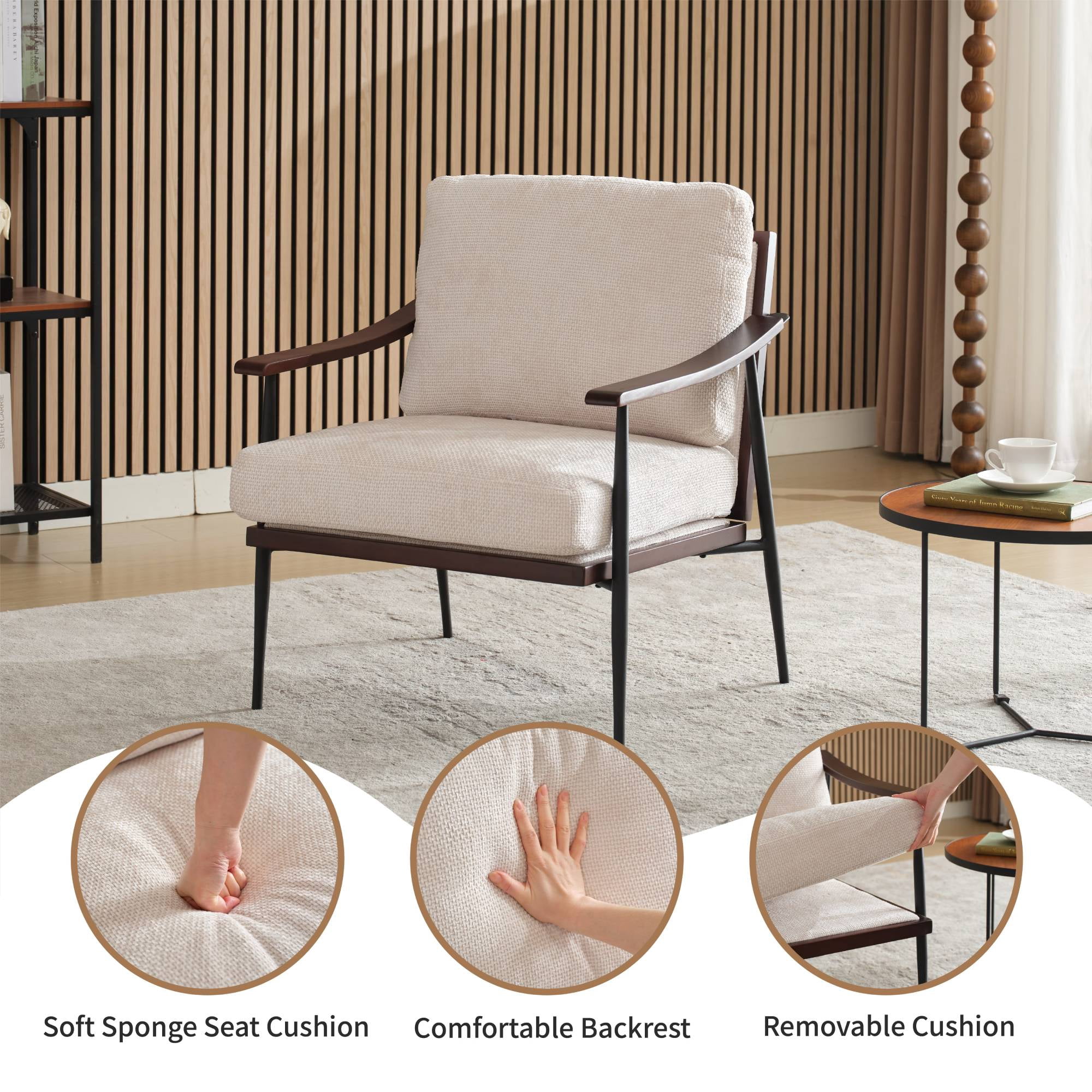 Modern Accent Chair for Living Room Mid Century Comfy Arm Chair Upholstered Office Chair Waiting Room Side Chair with Metal Frame