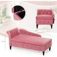 thumbnail image 2 of Upholstered Velvet Chaise Lounge with Left Armrest & Storage Space,Button Tufted Lounge Chair w/Lumbar Pillow,Modern Lounge Chair for Bedroom, Living Room and Office,Pink, 2 of 8