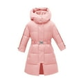 thumbnail image 2 of NAISIBABY Girls Puffer Coat, High Neck Hooded Mid Length Waist Cinched Buttons Winter Thick Warm Padded Outerwear Pink 8T, 2 of 5