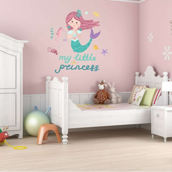 My Little Mermaid Vibes Seahorse Sea Shells Statfish Princess Fish Starfish Queen Sweet Dreams Bedtime Unicorn Lovely Dear Dream Holiday Gift Decorating Wall Decal Sticker - Size: 9 In X 10 In