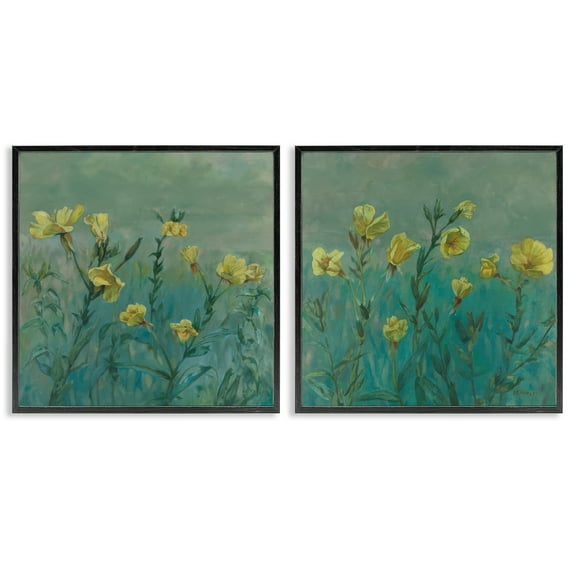 Stupell Industries Evening Primrose Flower Unfurling Plants & Flowers Painting Black Framed Art Print Wall Art, 12 x 12, Set of 2